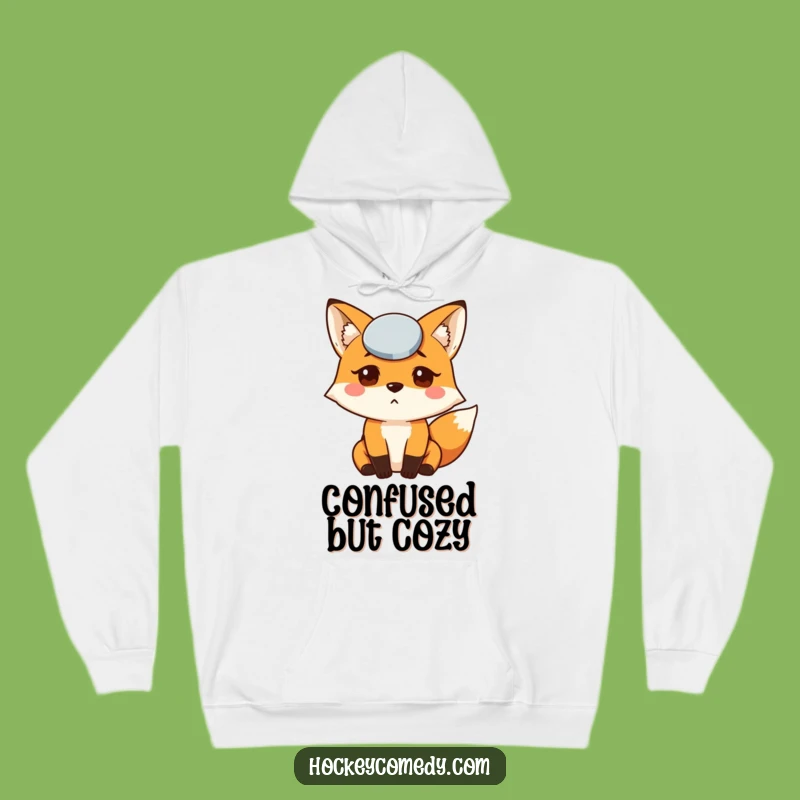 Funny Fox Puck Hoodie: Cozy Confused Sweatshirt, Great Gift for Hockey Fans
