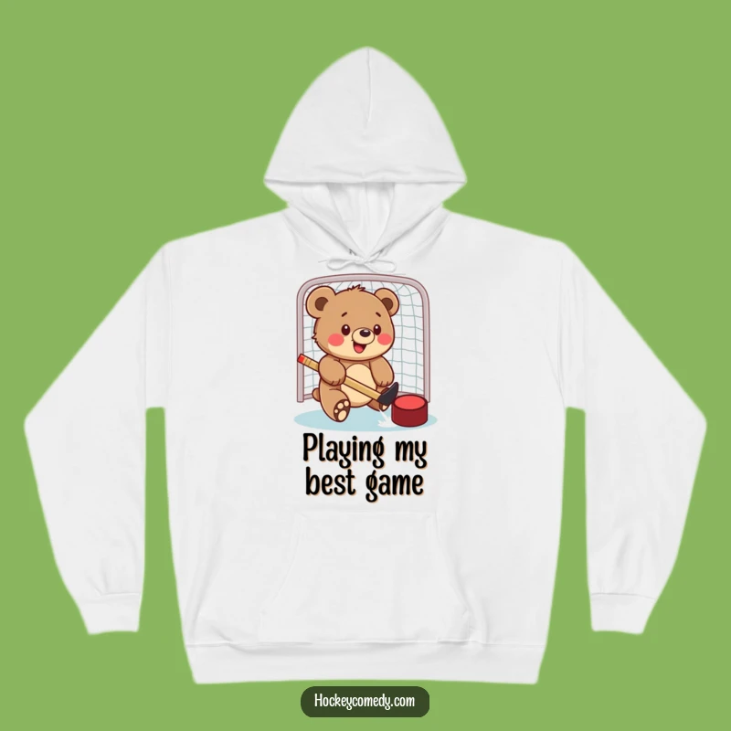 Funny Bear Cub Hockey Hoodie - Stay Cozy and Playful!
