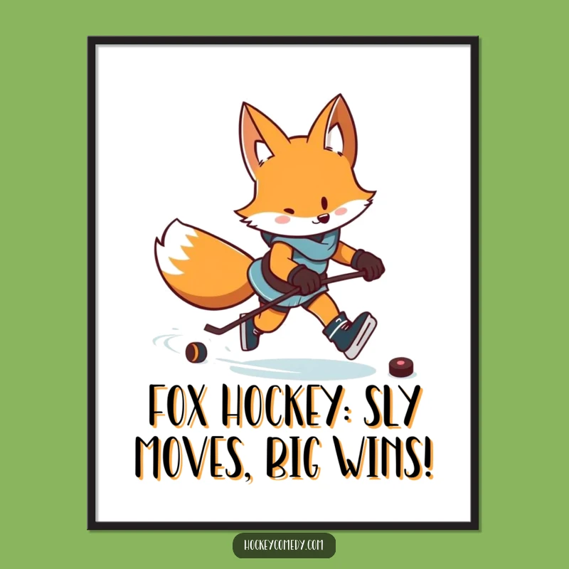 Free Printable Wall Art: Funny Fox Hockey Skater - Hilarious Downloadable Art Gift