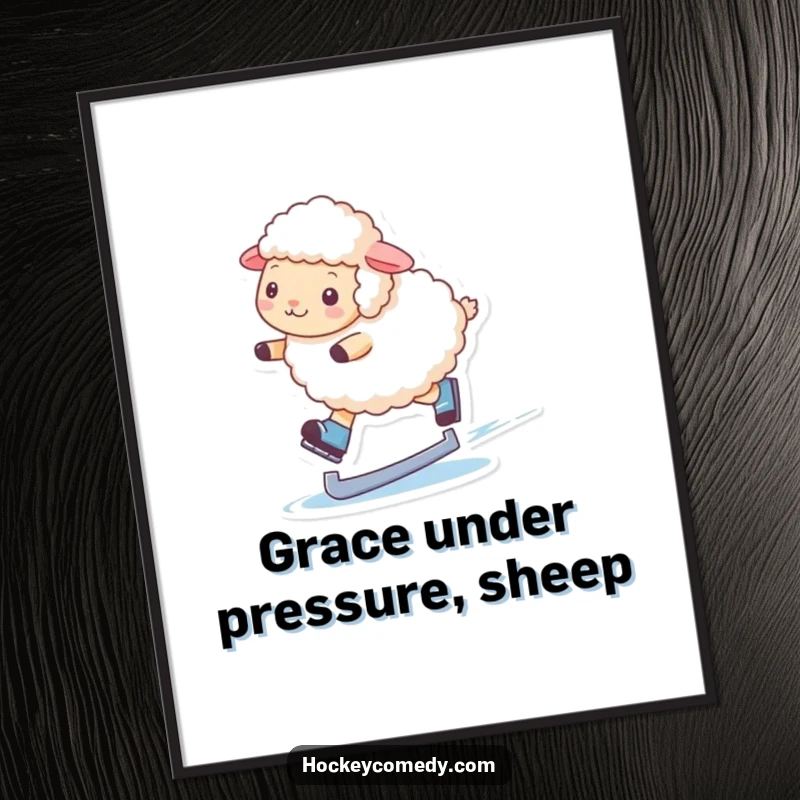 Funny Free Printable Wall Art: A fluffy sheep skates with impressive grace, leaving elegant trails on the ice.