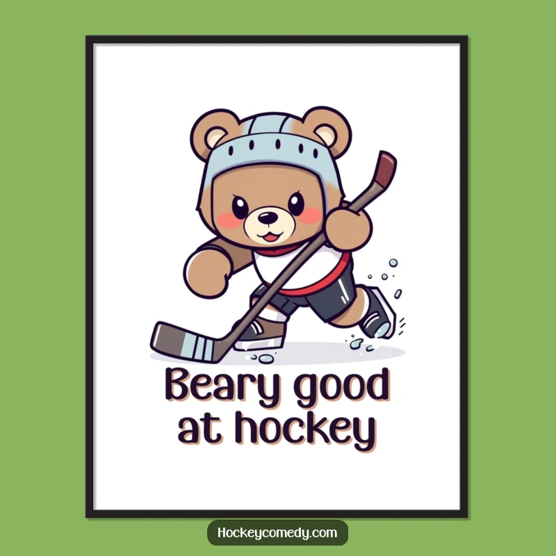 Free Printable Wall Art: Determined Bear Hockey Action, Fun Downloadable Decor