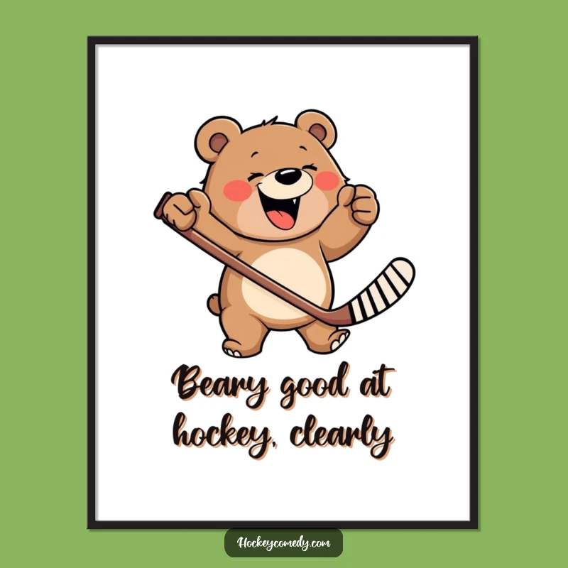 Free Printable Wall Art: Happy Hockey Bear, Energetic Downloadable Art