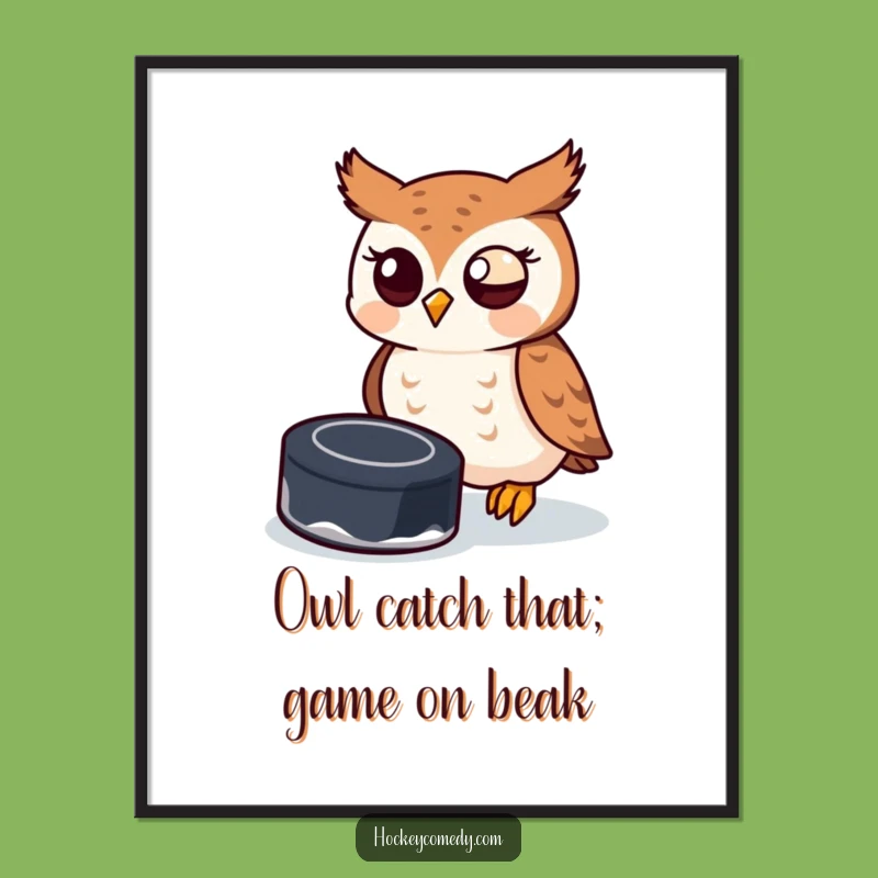 Free Printable Wall Art: Owl's Hockey Play, a Humorous Downloadable Art for Sports Fans!