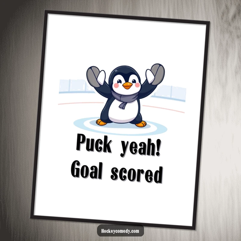 Funny Free Printable Wall Art: A comical penguin goalie in mid-air, making an exaggerated, dramatic save with flippers outstretched.