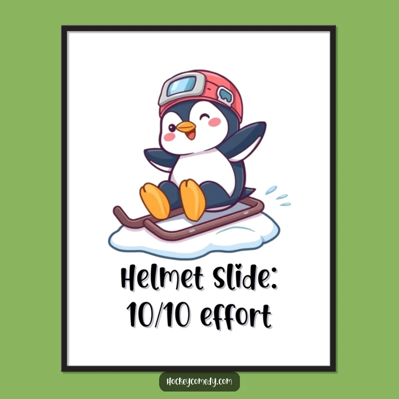 Free Printable Wall Art: Penguin Helmet Slide, Playful Downloadable Art