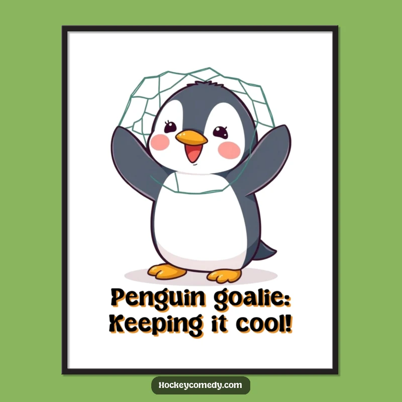 Free Printable Wall Art: Funny Penguin Goalie - Hilarious Downloadable Art Gift
