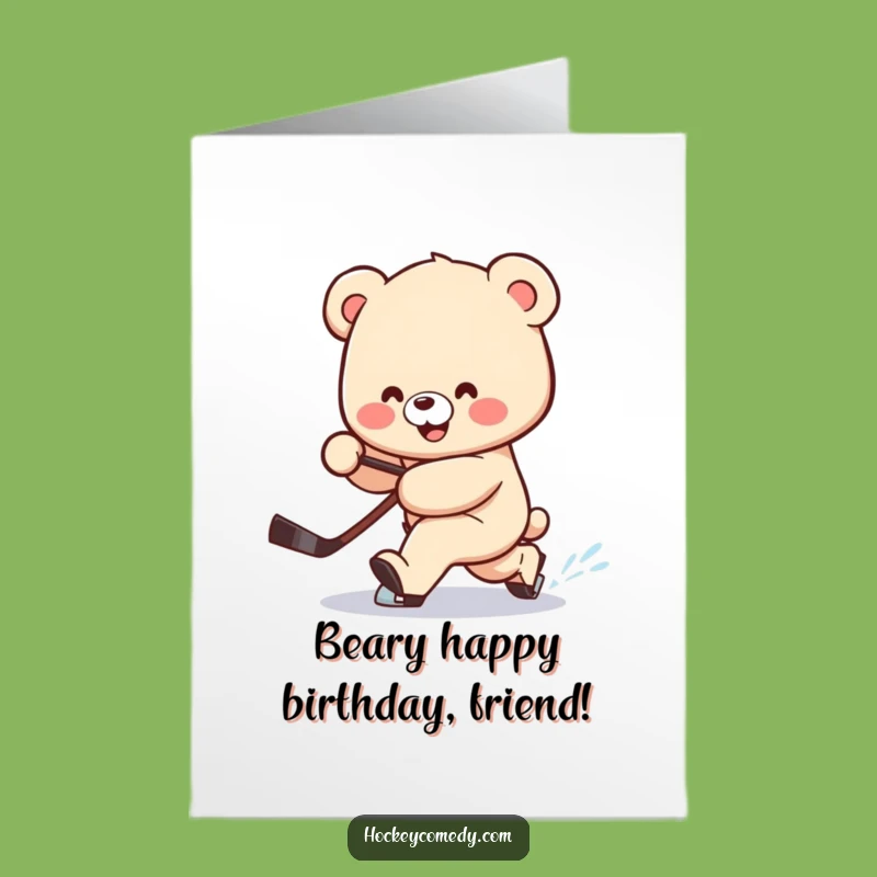 Free Printable Funny Birthday Card: Clumsy Bear Hockey - Downloadable DIY Gift