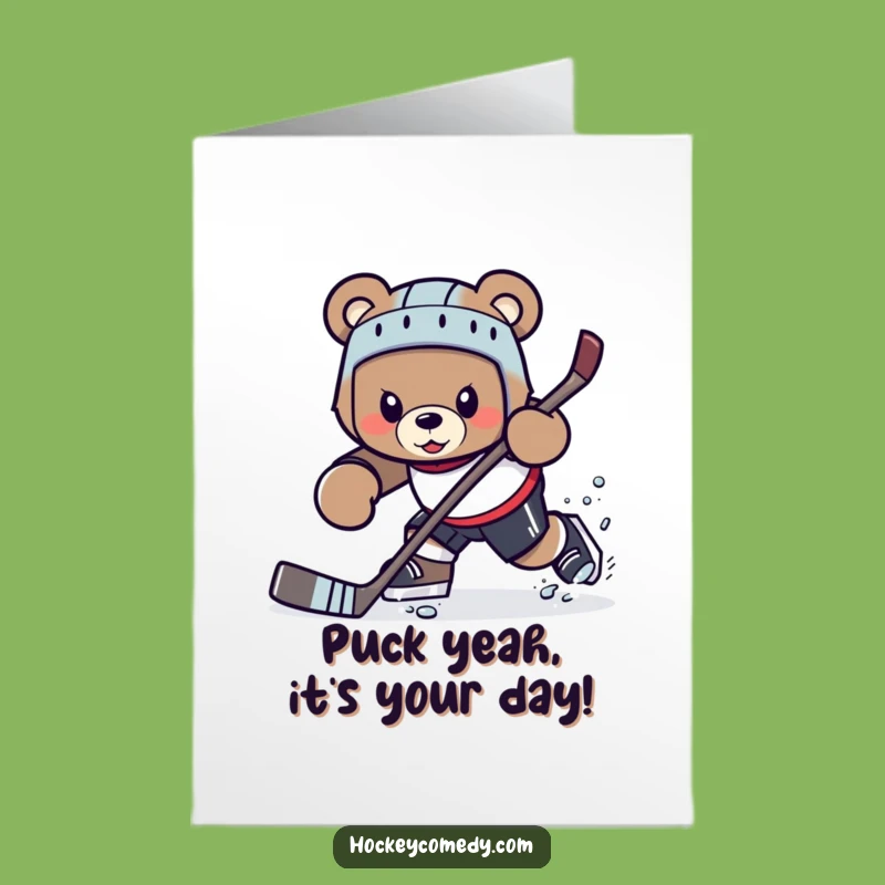 Free Printable Birthday Card: Bear's Hockey Move Fun, Downloadable Gift