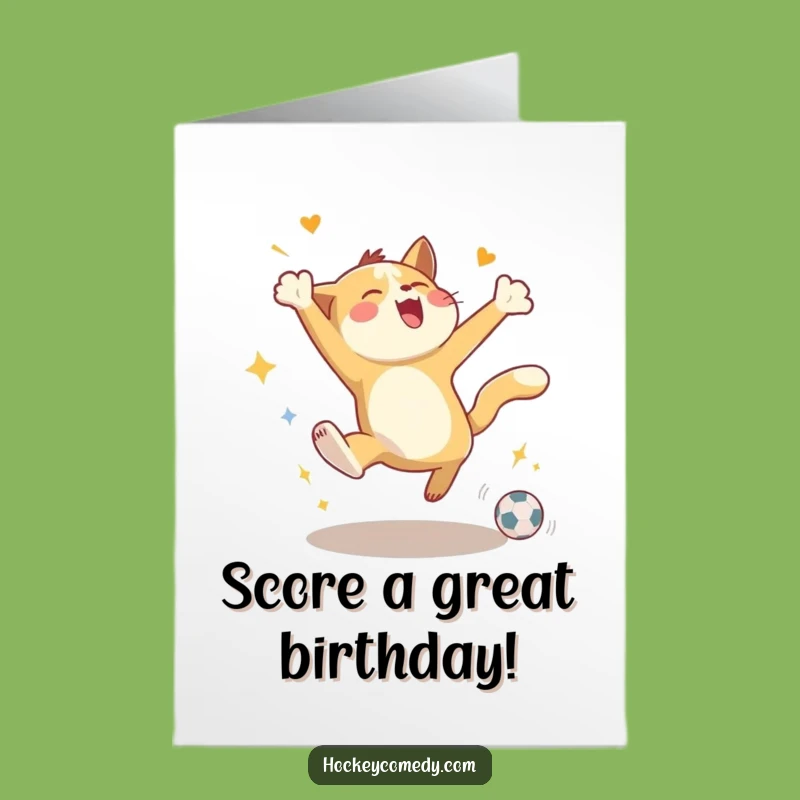 Free Printable Birthday Card: Energetic Animal Scoring Goal - Joyful DIY Downloadable Gift