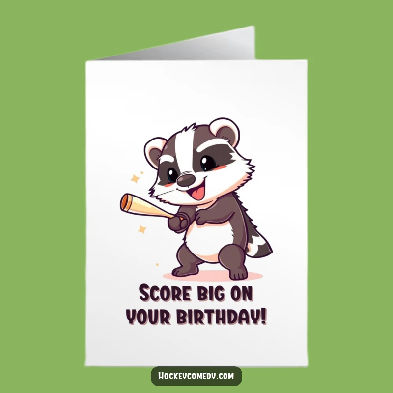 Free Printable Cheerful Badger Hockey Card - Funny Downloadable DIY Birthday Gift