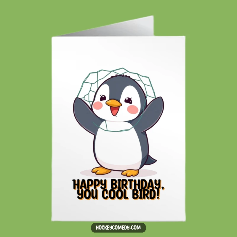Free Printable Funny Birthday Card: Penguin Goalie Fun - Downloadable DIY Gift