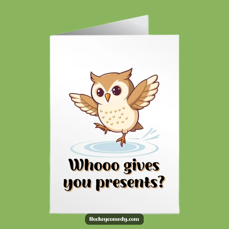 Free Printable Funny Owl Skater Birthday Card: Tricky Spin Downloadable Gift