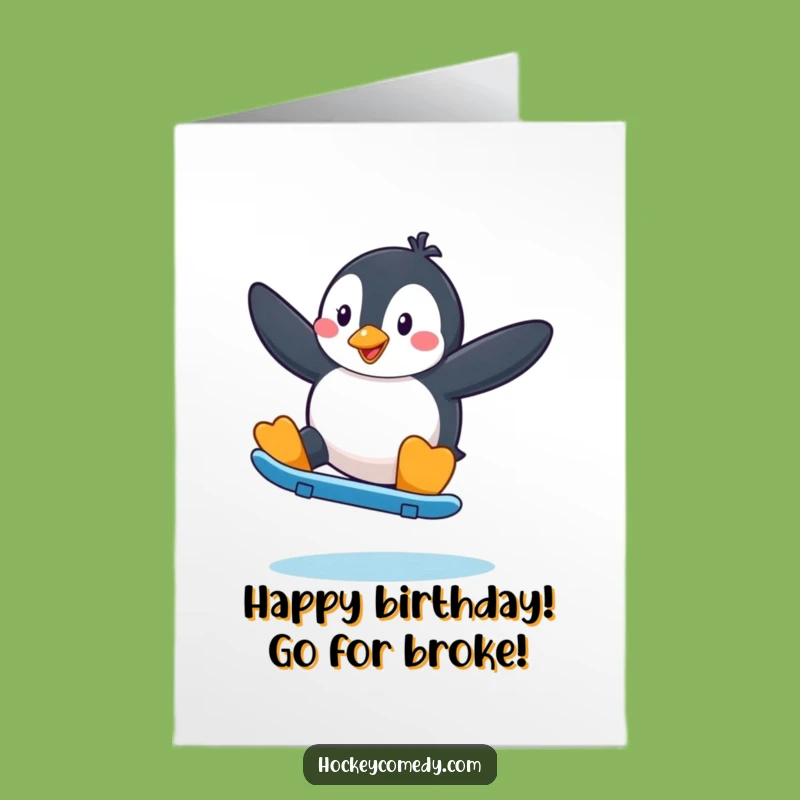 Free Printable Birthday Card: Skating Penguin, Funny Downloadable Surprise for Active Friends