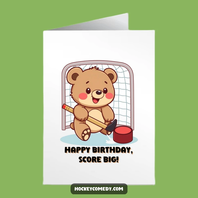 Free Printable Birthday Card: Hockey Bear Cub, Fun Downloadable Goal for a Winning Celebration