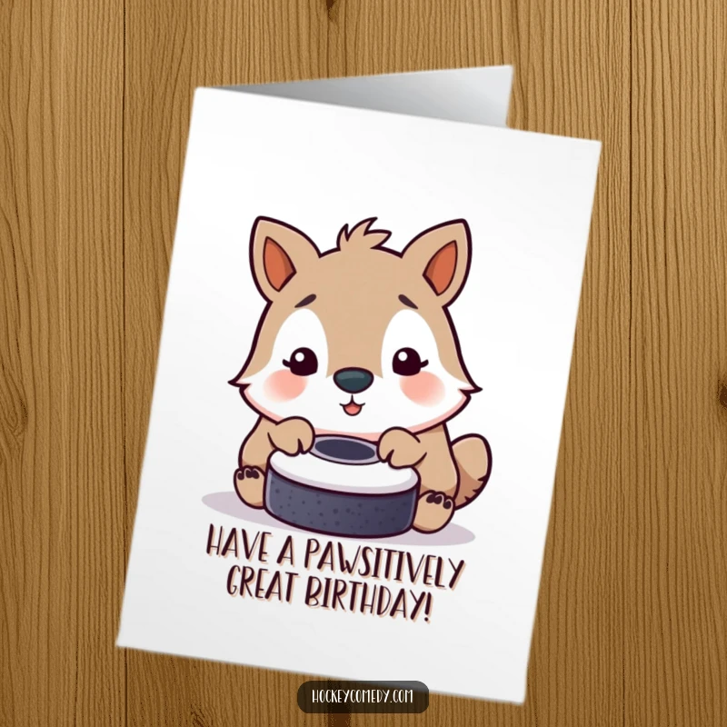 Funny Free Printable Birthday Card: A cheerful animal gently nudges a puck with its nose, celebrating good times.