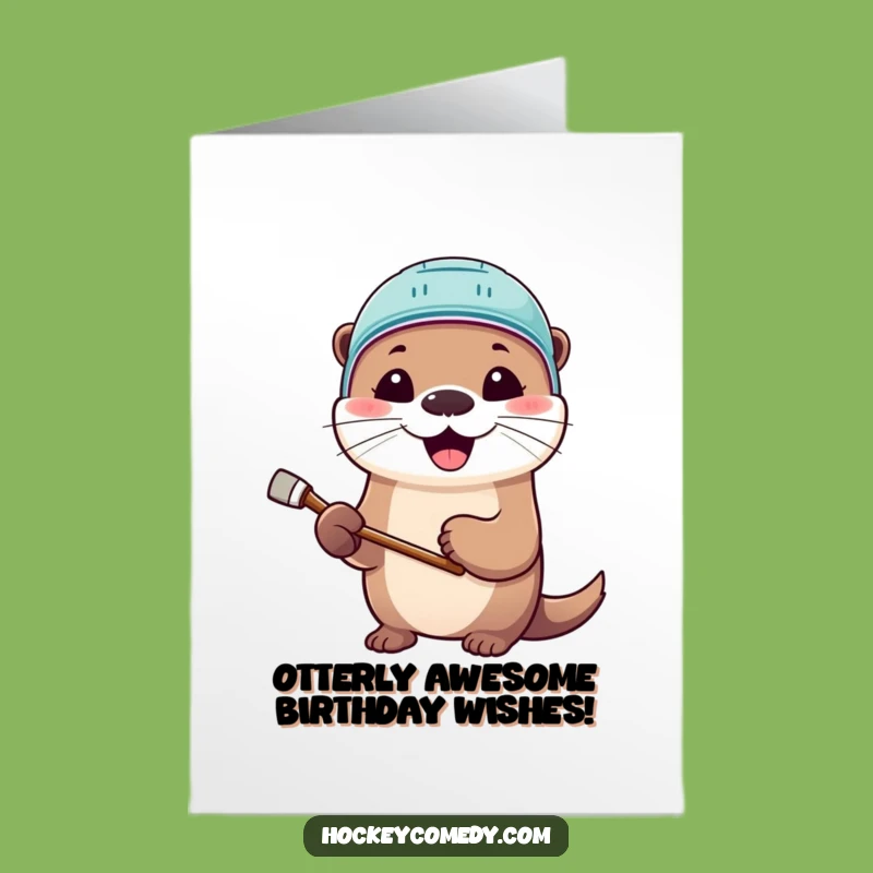 Free Printable Funny Birthday Card: Otter Hockey Star - Downloadable DIY Gift