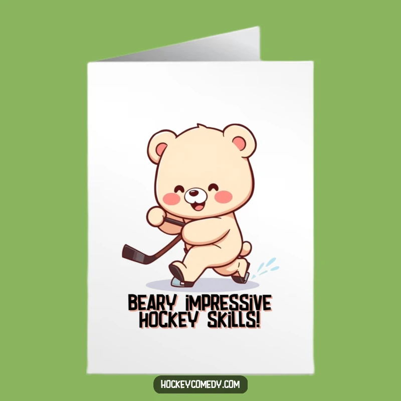 Free Printable Congrats Card: Clumsy Bear Hockey Success - Downloadable DIY Gift