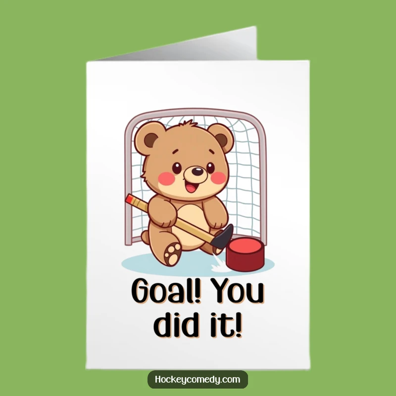 Free Printable Congrats Card: Hockey Bear Cub, Downloadable for Celebrating Championship Wins