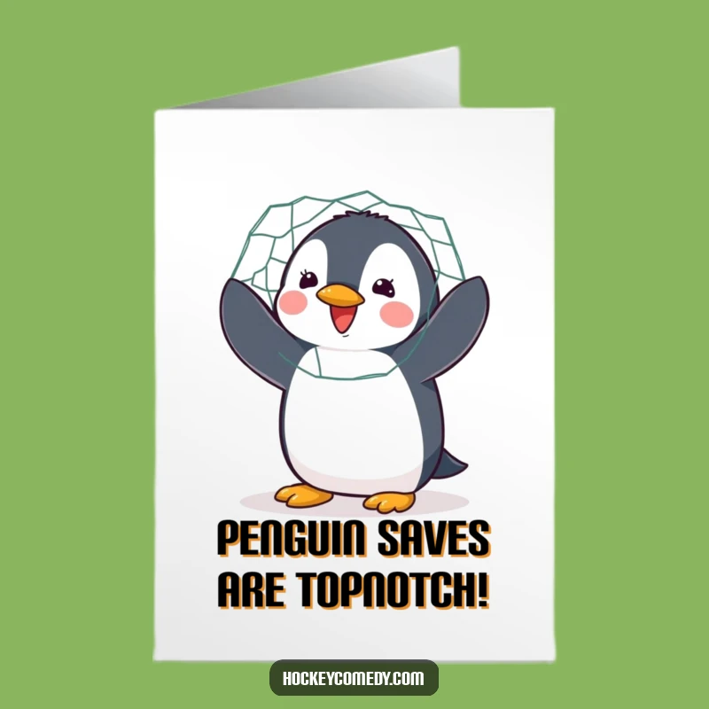 Free Printable Congrats Card: Penguin Goalie Victory - Downloadable DIY Gift
