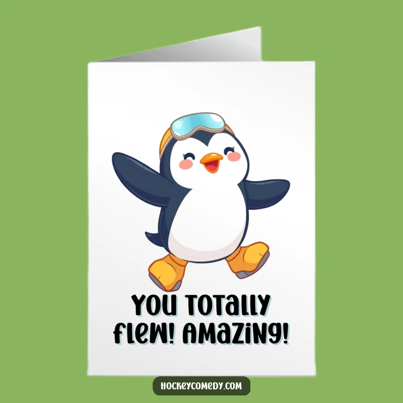 Free Printable Congrats Card: Penguin Skater Jump, Downloadable for Celebrating Awesome Achievements