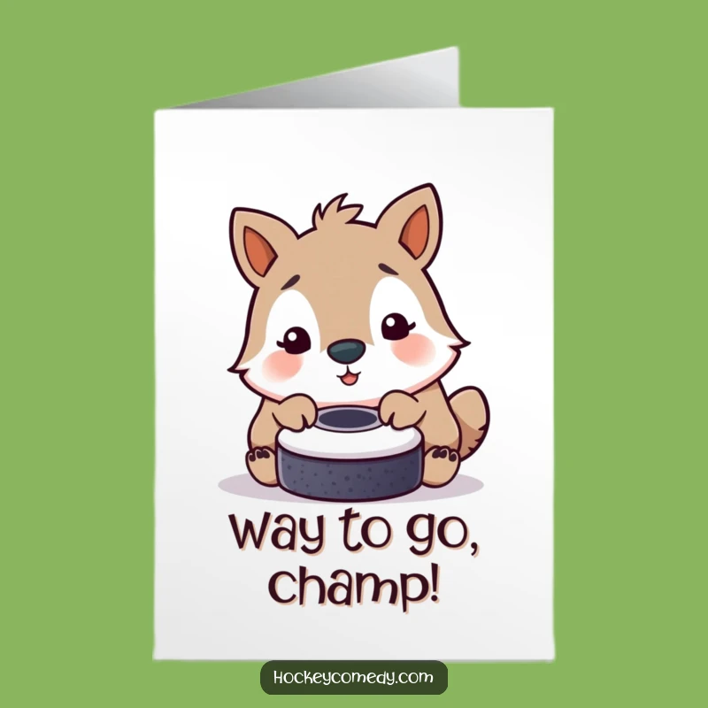 Free Printable Congrats Card: Playful Puck Nudge - Funny Animal Downloadable Gift