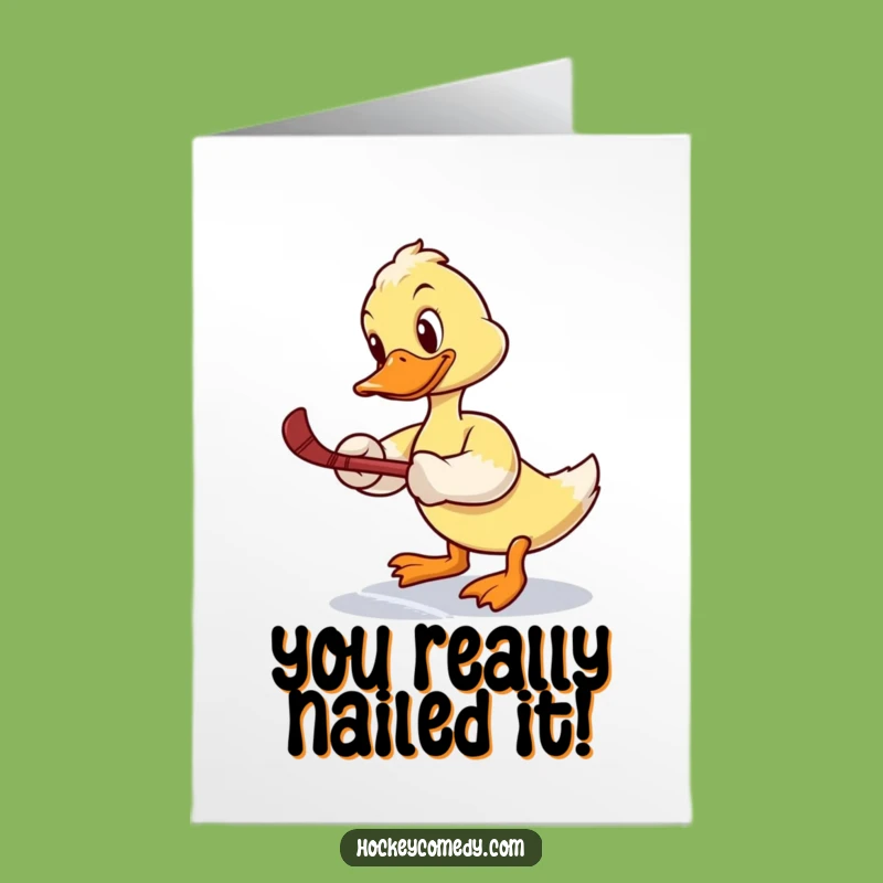 Free Printable Congratulations Card: Duck Scores with Slap Shot - Funny Downloadable Gift