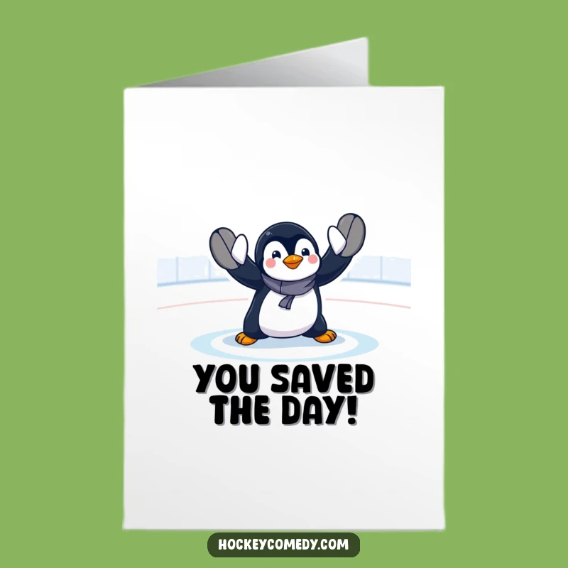 Free Printable Funny Penguin Congrats Card - Epic Goalie Save Downloadable