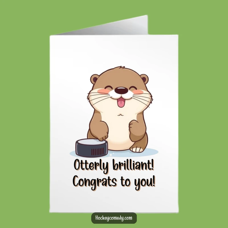 Free Printable Congrats Card: Otter Scores with Nose - Funny Hockey Win Downloadable Gift