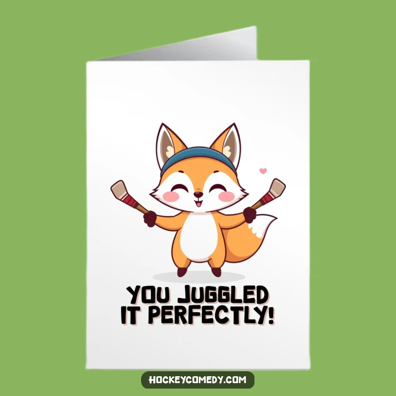 Free Printable Congrats Card: Juggling Fox, Downloadable for Celebrating Clever Achievements