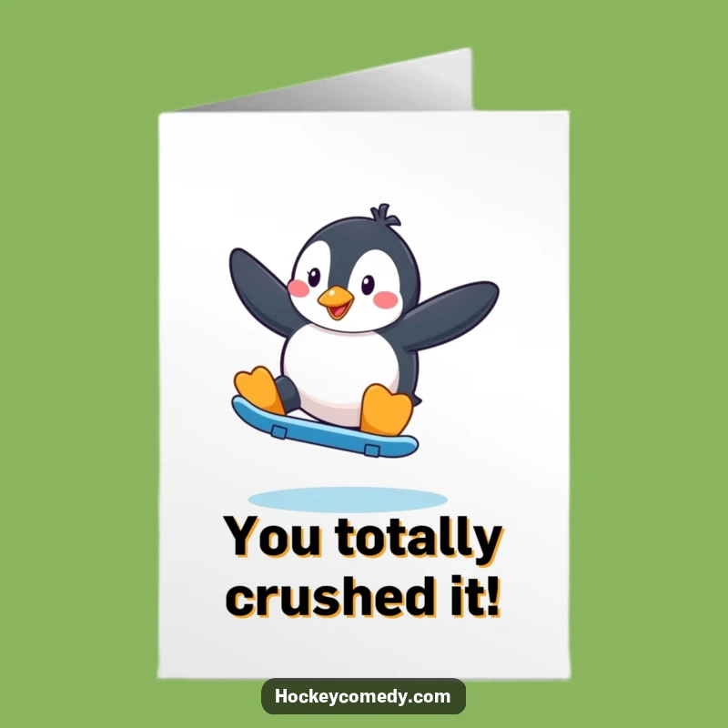 Free Printable Congratulations Card: Fancy Skating Penguin, Celebrate Success with Flair