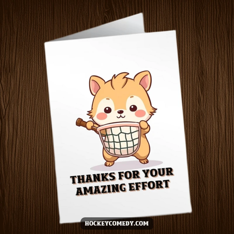 Funny Free Printable Thank You Card: A brave animal intensely defends a small net, a symbol of strong defense.
