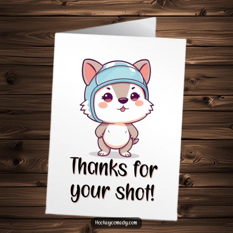 Funny Free Printable Thank You Card: Determined animal wearing a helmet, in the motion of a slapshot, strong and focused.