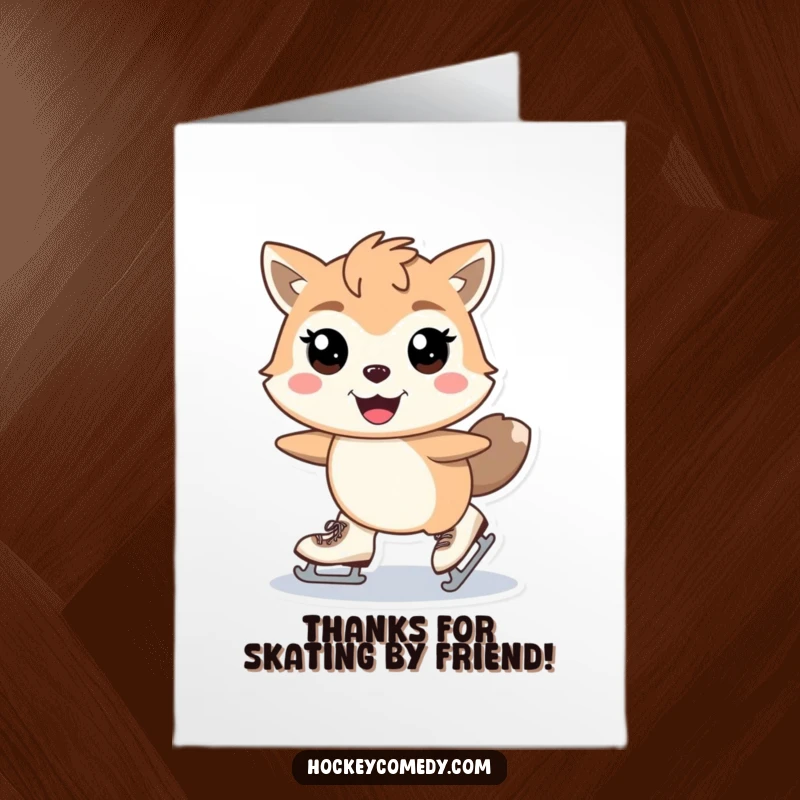 Funny Free Printable Thank You card of a stylized animal on skates, mid-stride with gleeful eyes.