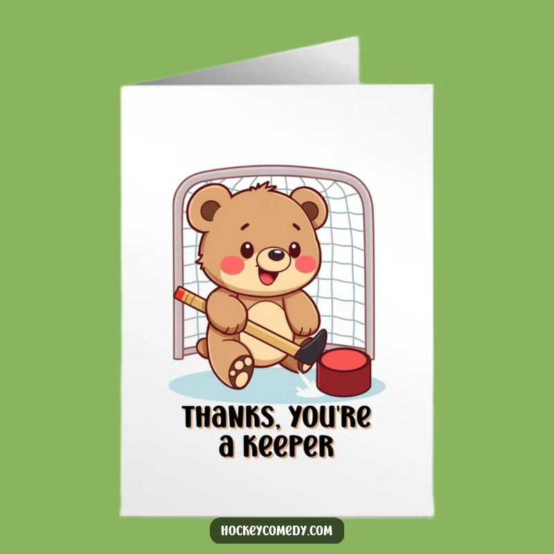 Free Printable Thank You Card: Hockey Bear Cub, Downloadable Gratitude with a Playful Spirit