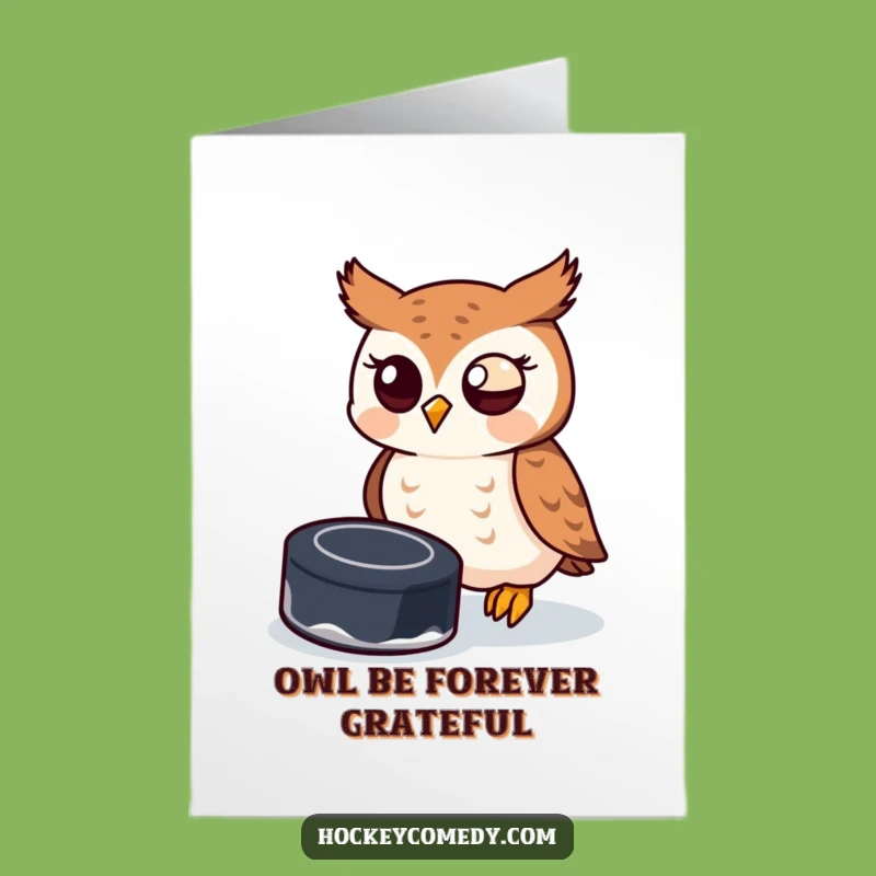 Free Printable Thank You Card: Owl's Hockey Assist, a Humorous Downloadable Gratitude!