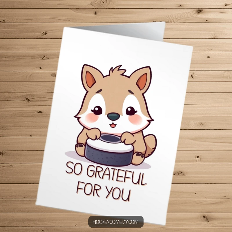 Funny Free Printable Thank You Card: A cute animal playfully nudges a puck with its nose, a sweet thank you.