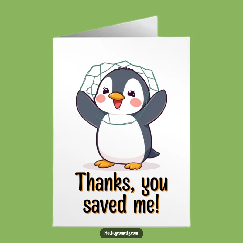 Free Printable Thank You Card: Penguin Goalie Thanks - Downloadable DIY Gift