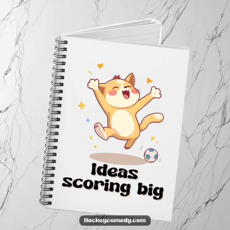 Funny notebook featuring an energetic animal performing joyful leaps while celebrating a goal, perfect for recording successes.