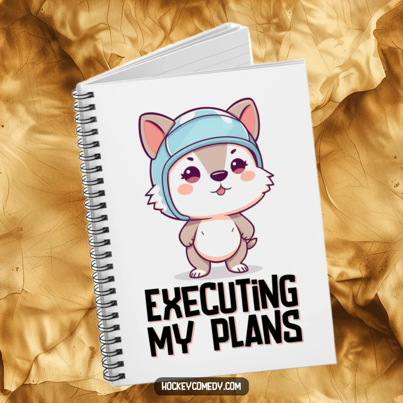 Funny notebook featuring a determined animal wearing a helmet, mid-slapshot, perfect for planning and focused writing.