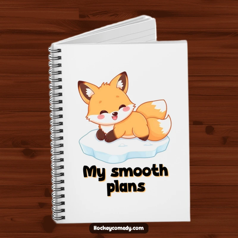Funny fox ice slide notebook, featuring a happy fox gliding, perfect for jotting down notes with a smile.