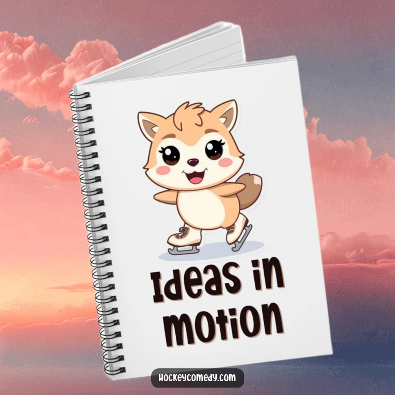 Funny skating animal notebook featuring a stylized animal with skates mid-stride and gleeful eyes, inspiring smooth note-taking. Excellent funny gift.