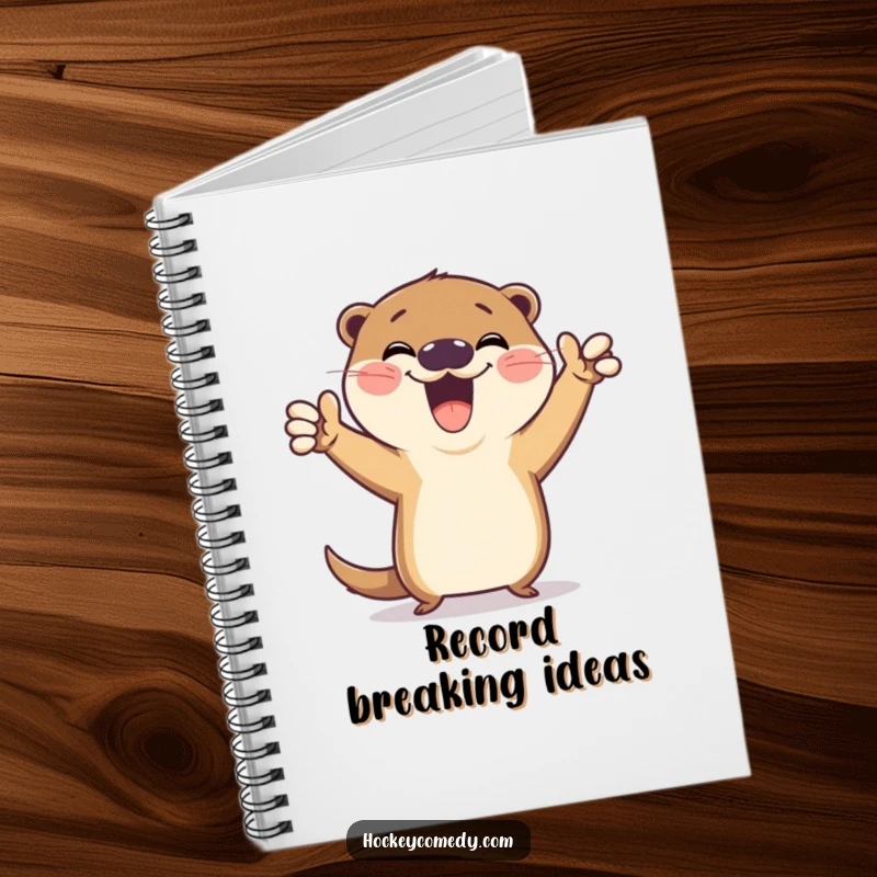 Funny notebook cover featuring a gleeful otter striking a hilarious victory pose after a goal, symbolizing achievement and celebratory enthusiasm.