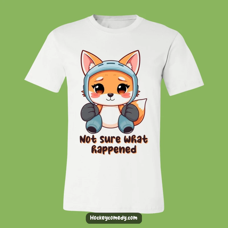 Funny Confused Fox Hockey Player T-Shirt - Perfect Comedic Apparel!
