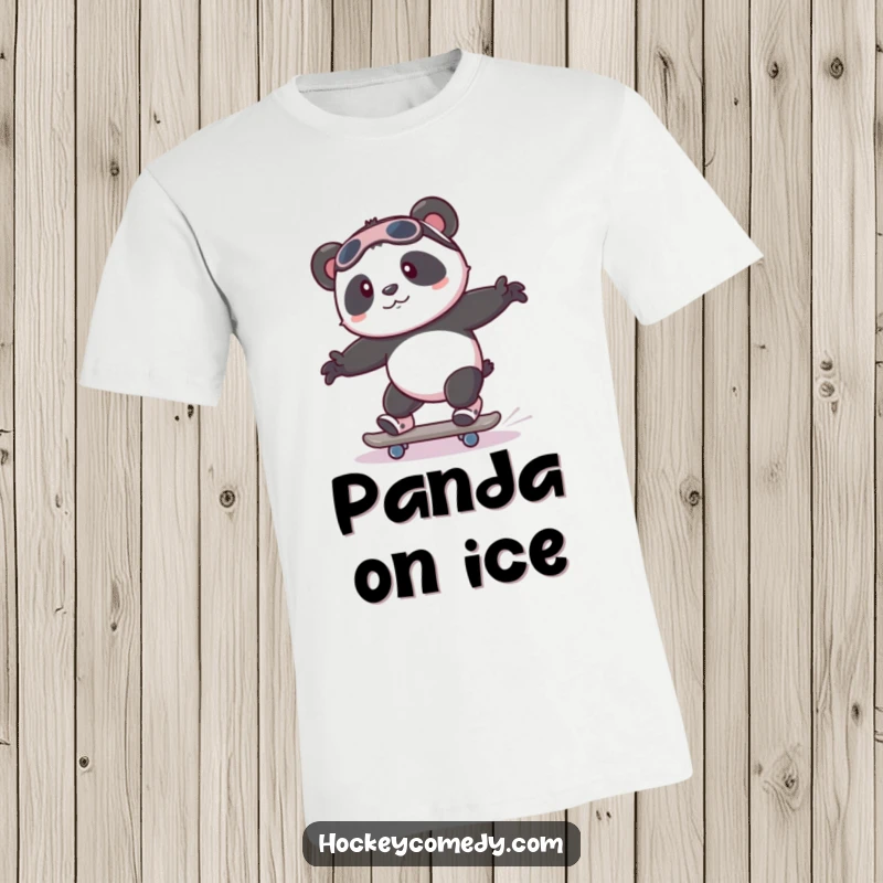 Funny playful panda attempting to skate with wobbly legs on this humorous sports t-shirt.