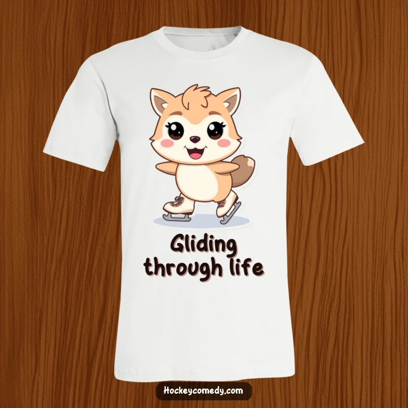 Funny skating animal t-shirt depicting a stylized animal with skates mid-stride and gleeful eyes, exuding joyful movement and style. Ideal funny gift.