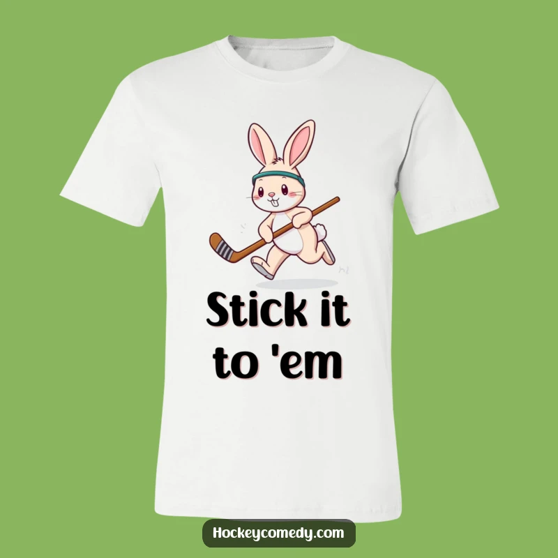 Funny Hockey Rabbit T-Shirt: Playful Hopper with Stick, Perfect Funny Gift