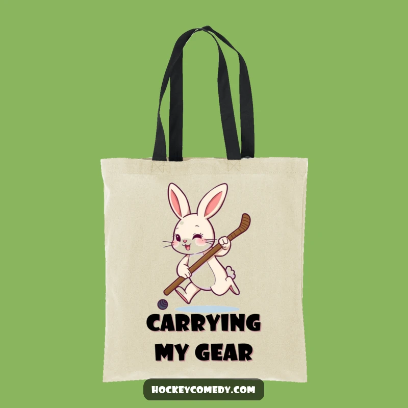 Funny Rabbit Hockey Tote Bag - Playful Sports Fan Accessory