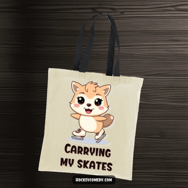 Funny skating animal tote bag showcasing a stylized animal with skates mid-stride and gleeful eyes, a stylish and fun accessory. Great funny gift.