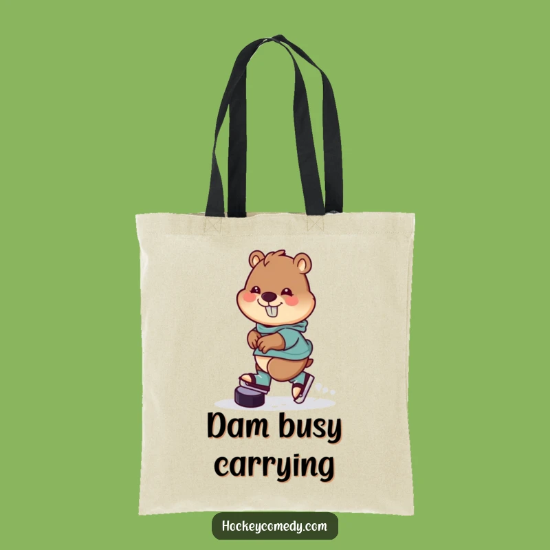 Funny Beaver Hockey Tote Bag: Carry Your Fun with a Cheerful Skater!