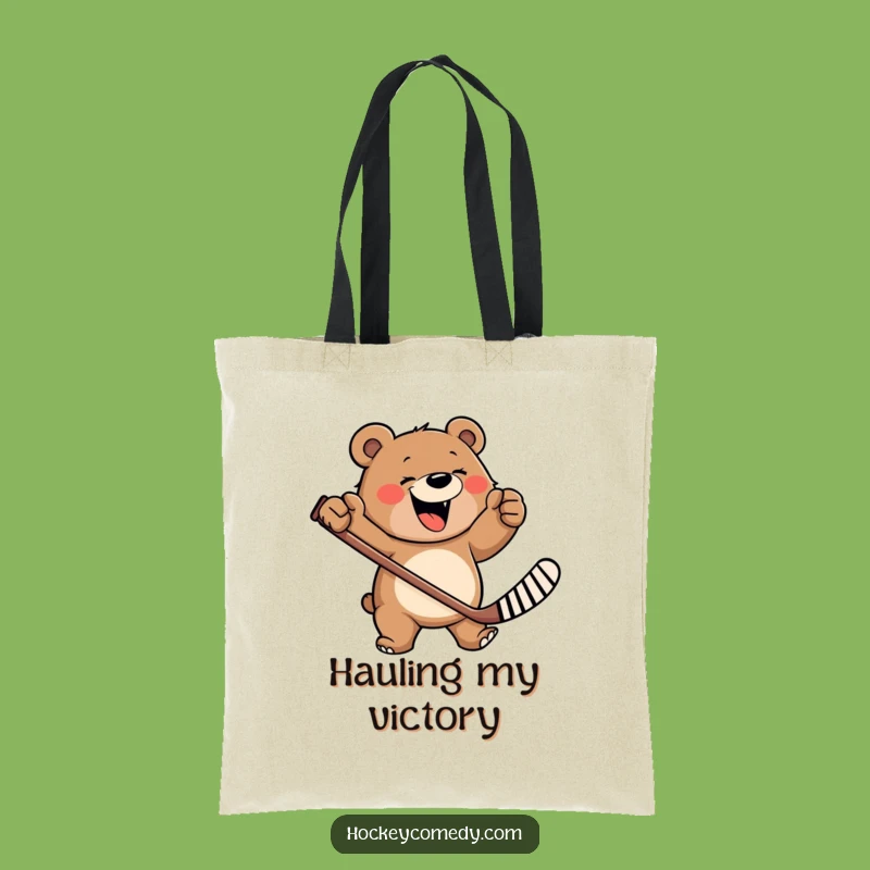 Funny Happy Bear Hockey Tote Bag - Carry Your Enthusiasm!